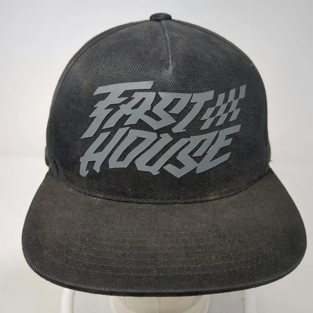 Fasthouse Snapback Hat Black One Size Skull Checkered Flag Cotton Graphic